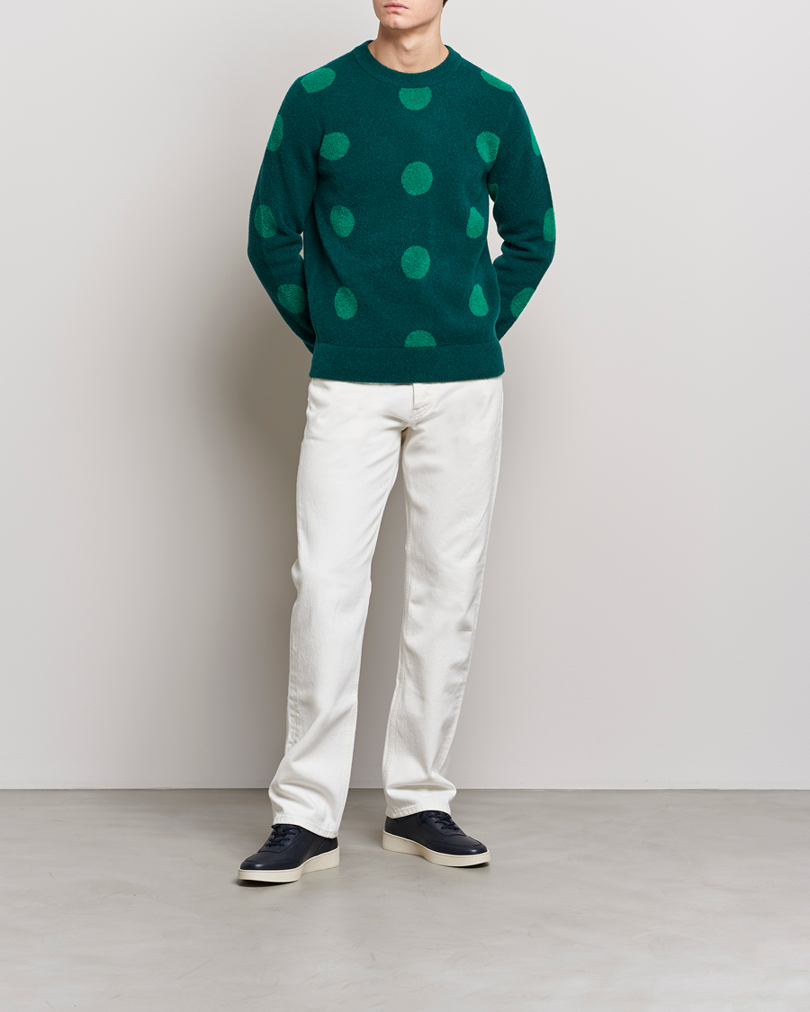 Men | Sweaters & Knitwear | J.Lindeberg | Dotte Hairy Jacquard Crewneck Rain Forest