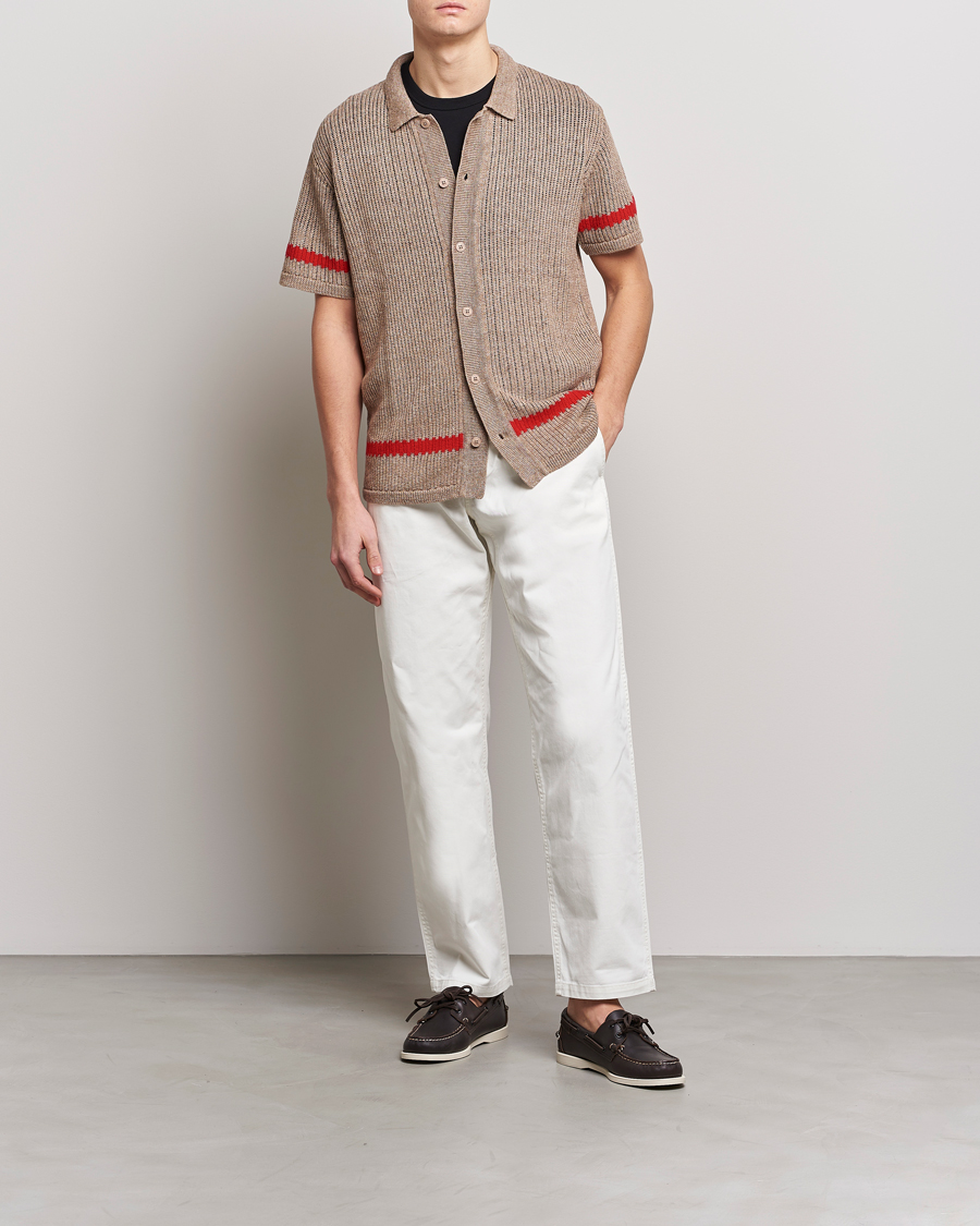 Men | Shirts | J.Lindeberg | Sky Knitted Linen/Merino Short Sleeve Shirt Beige