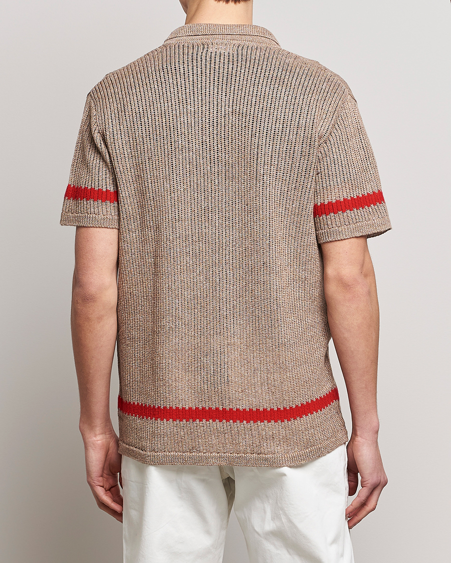 Men | Shirts | J.Lindeberg | Sky Knitted Linen/Merino Short Sleeve Shirt Beige