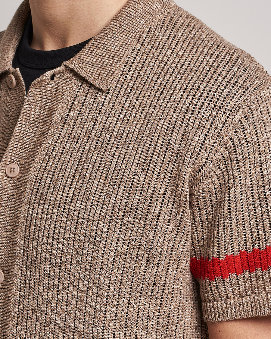 Men | Shirts | J.Lindeberg | Sky Knitted Linen/Merino Short Sleeve Shirt Beige