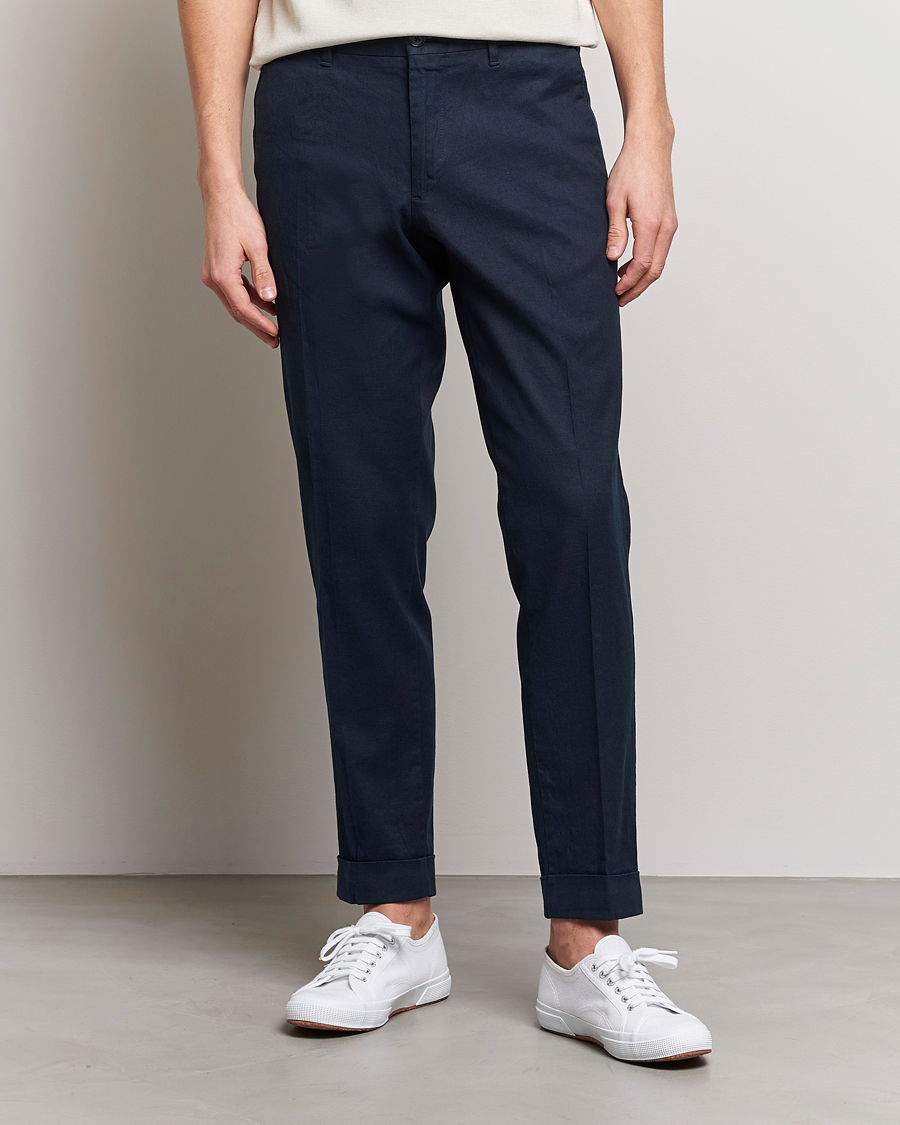 Men |  | J.Lindeberg | Grant Stretch Cotton/Linen Trousers Navy