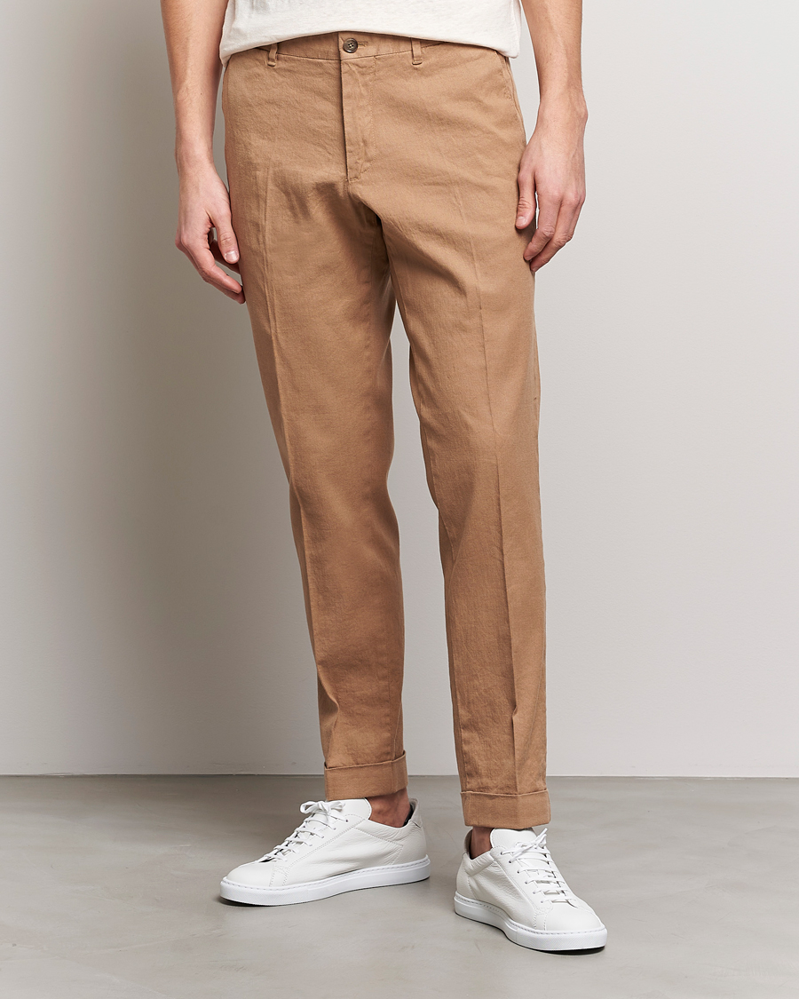 Men | Linen Trousers | J.Lindeberg | Grant Stretch Cotton/Linen Trousers Tiger Brown