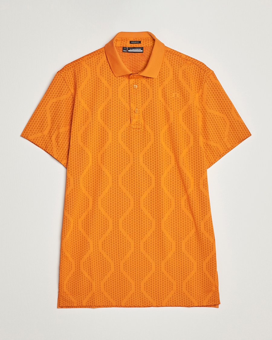 Men | Polo Shirts | J.Lindeberg | Mat Jacquard Regular Fit Polo Russet Orange