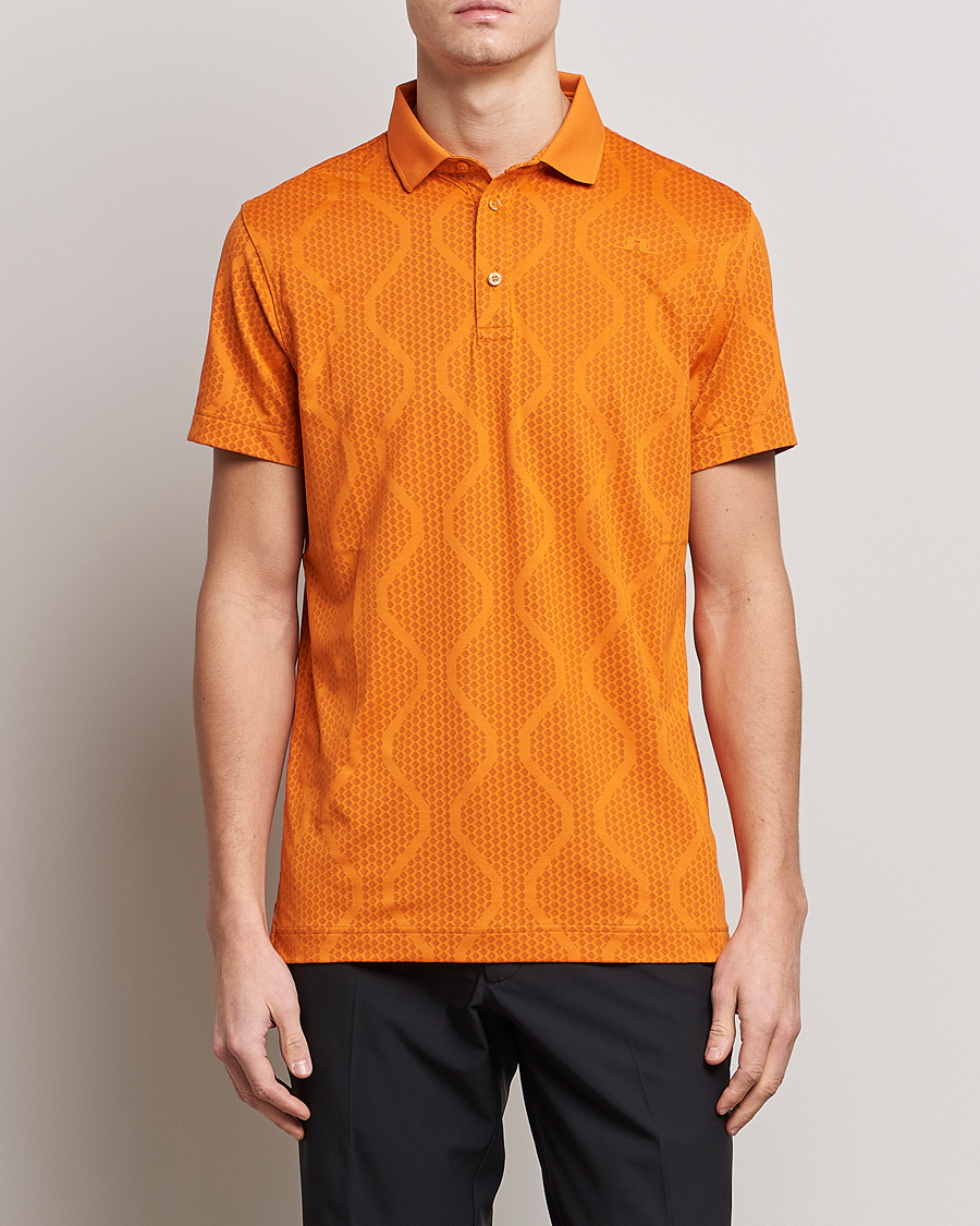 Men | Polo Shirts | J.Lindeberg | Mat Jacquard Regular Fit Polo Russet Orange