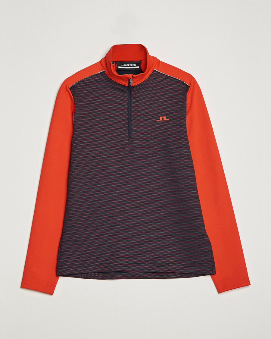 Men | Sweaters & Knitwear | J.Lindeberg | Terry Mid Layer Half Zip Fiery Red