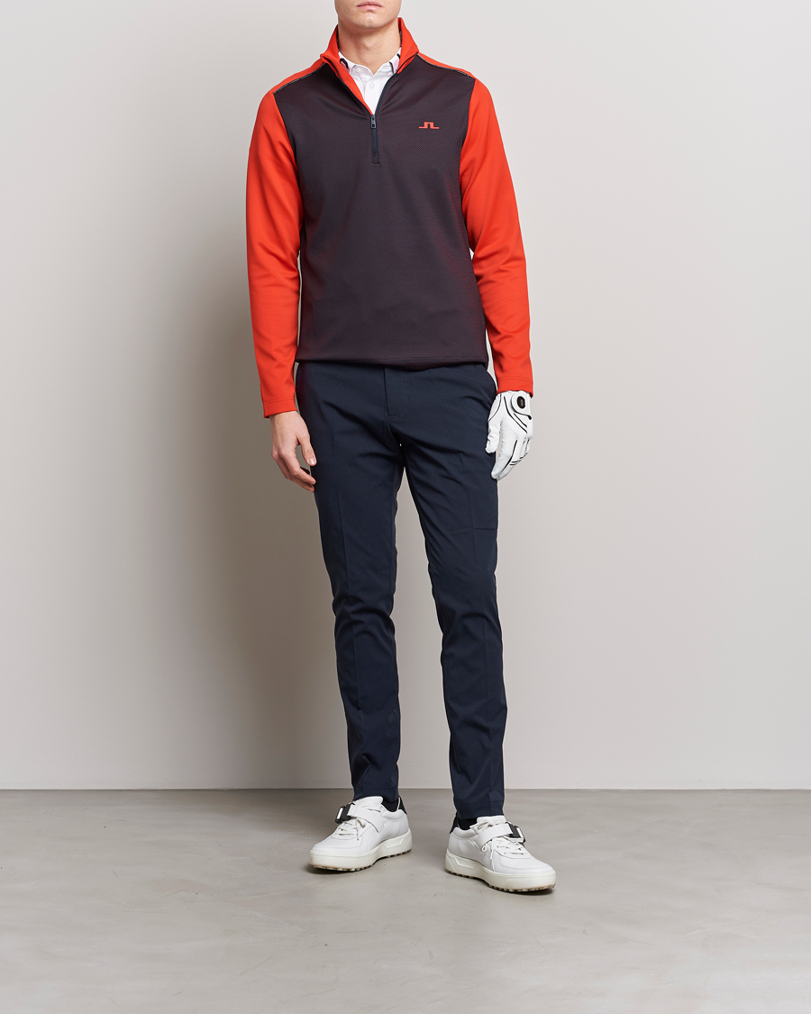 Men | Sweaters & Knitwear | J.Lindeberg | Terry Mid Layer Half Zip Fiery Red