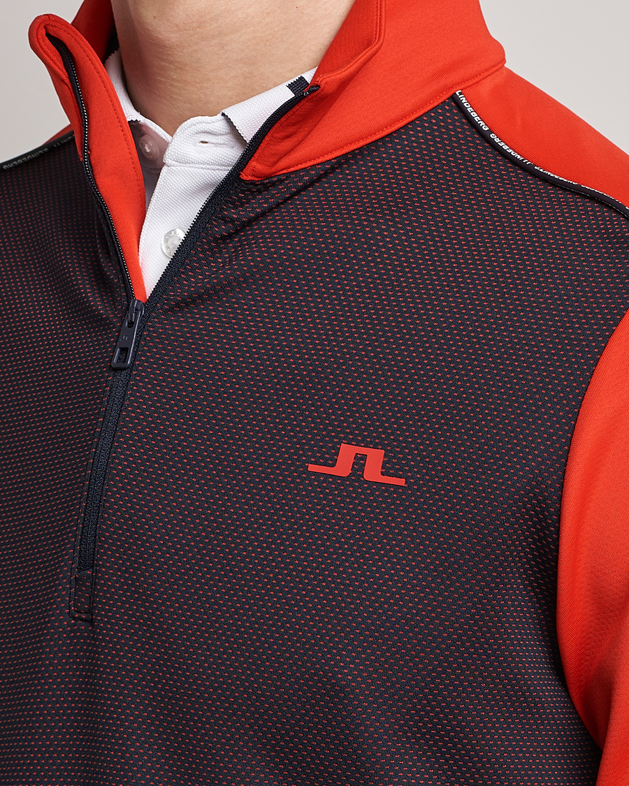 Men | Sweaters & Knitwear | J.Lindeberg | Terry Mid Layer Half Zip Fiery Red