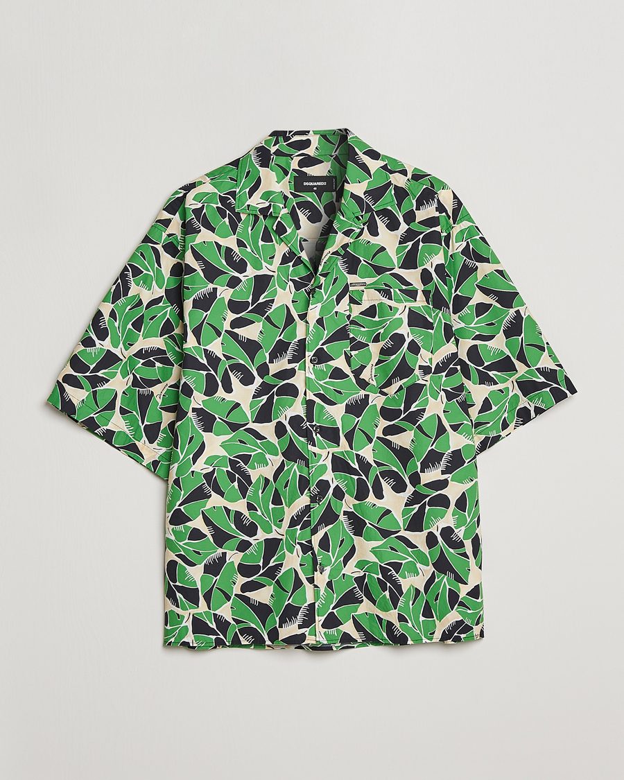 Men | Short Sleeve Shirts | Dsquared2 | Printed Bowling Shirt Beige/Green