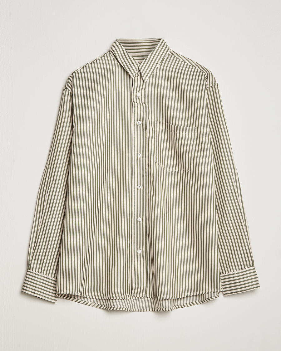 Men | Shirts | Jeanerica | Come Tencel Striped Shirt Green/White
