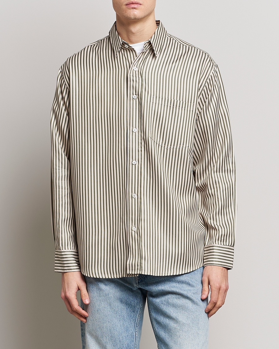 Men | Casual Shirts | Jeanerica | Come Tencel Striped Shirt Green/White
