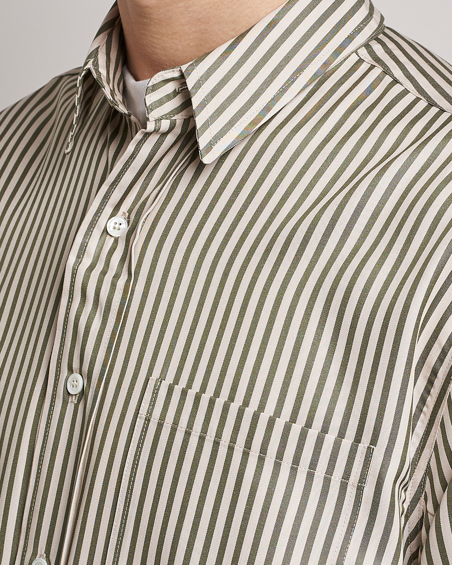 Men | Shirts | Jeanerica | Come Tencel Striped Shirt Green/White