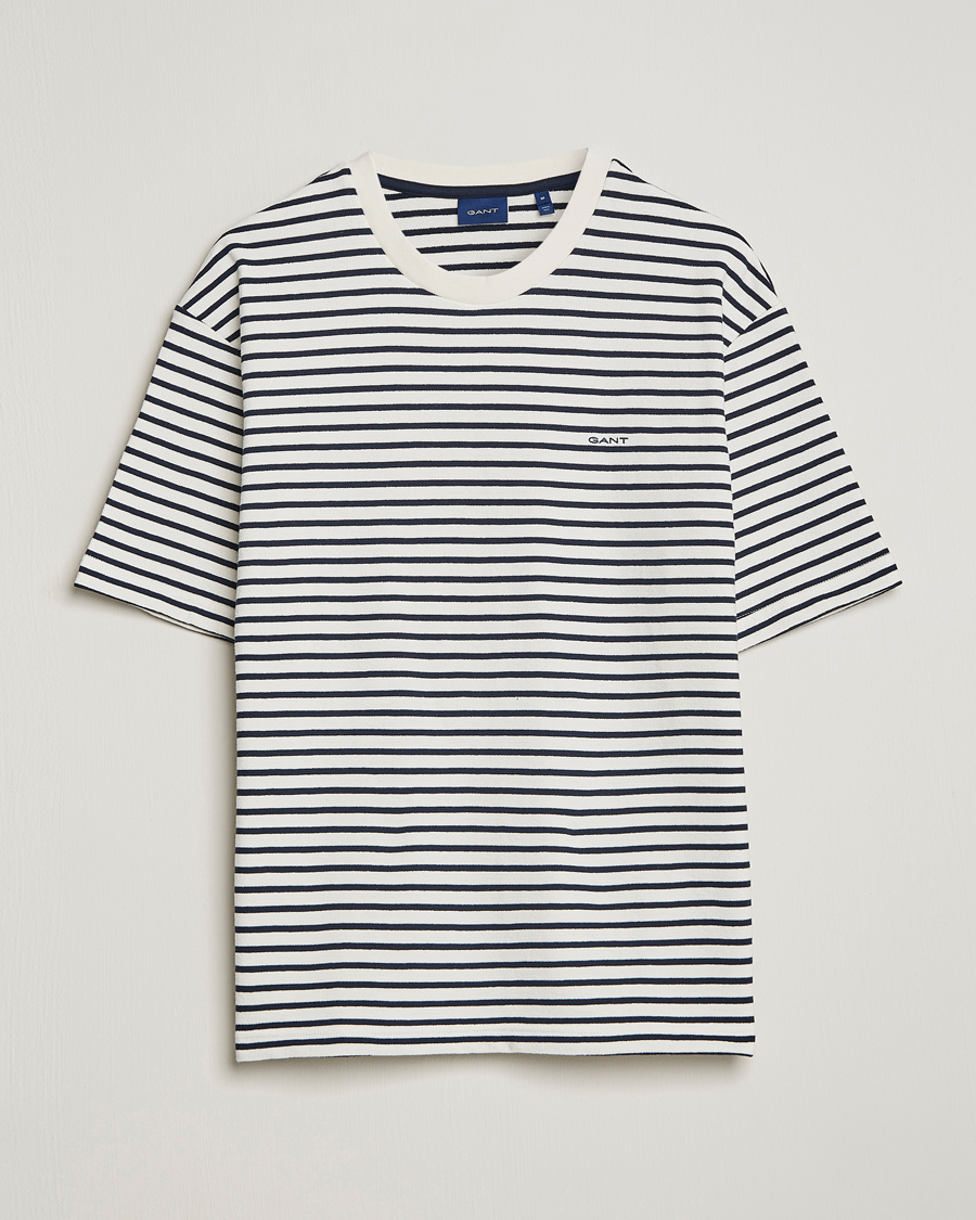 Men | T-Shirts | GANT | Stripe Heavy Tee Eavning Blue