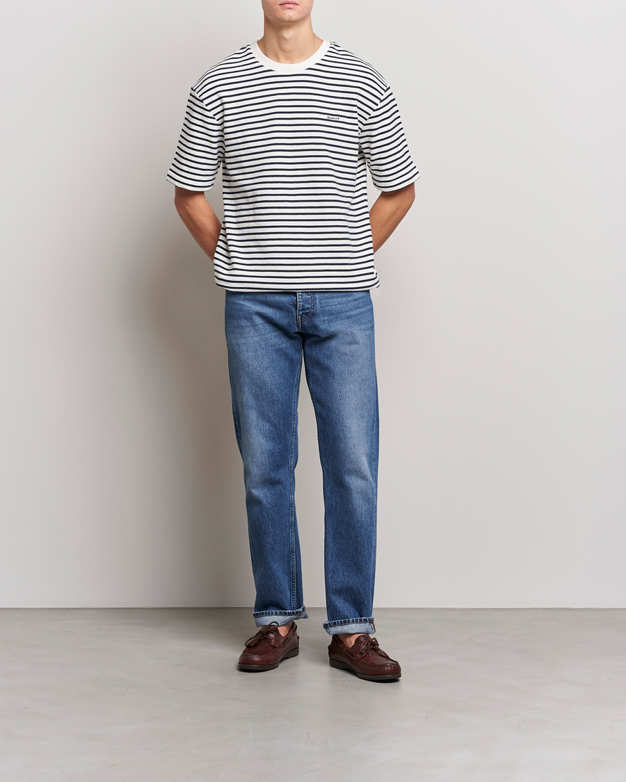 Men | T-Shirts | GANT | Stripe Heavy Tee Eavning Blue