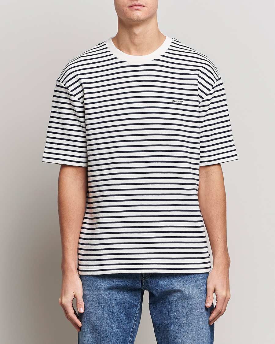 Men | T-Shirts | GANT | Stripe Heavy Tee Eavning Blue