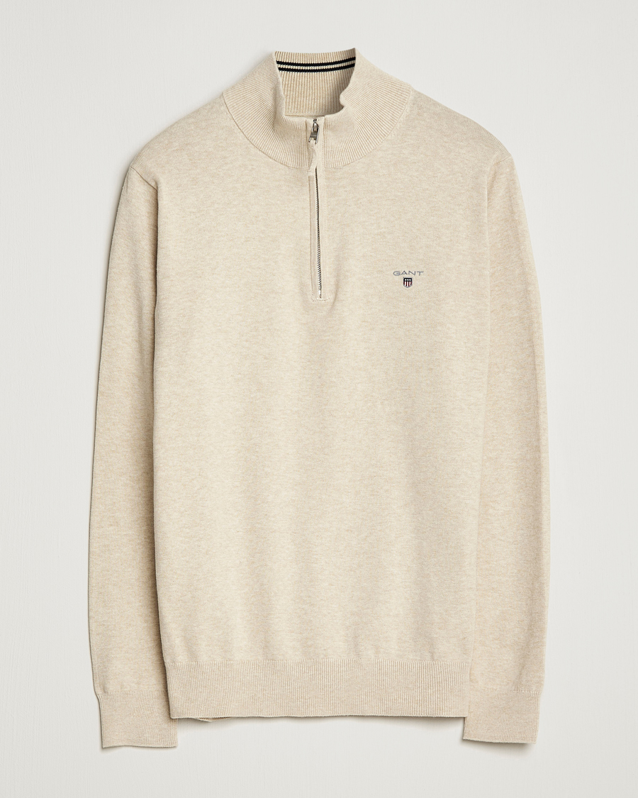 Men | Sweaters & Knitwear | GANT | Classic Cotton Half Zip Ocra Melange