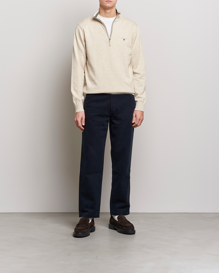 Men | Sweaters & Knitwear | GANT | Classic Cotton Half Zip Ocra Melange