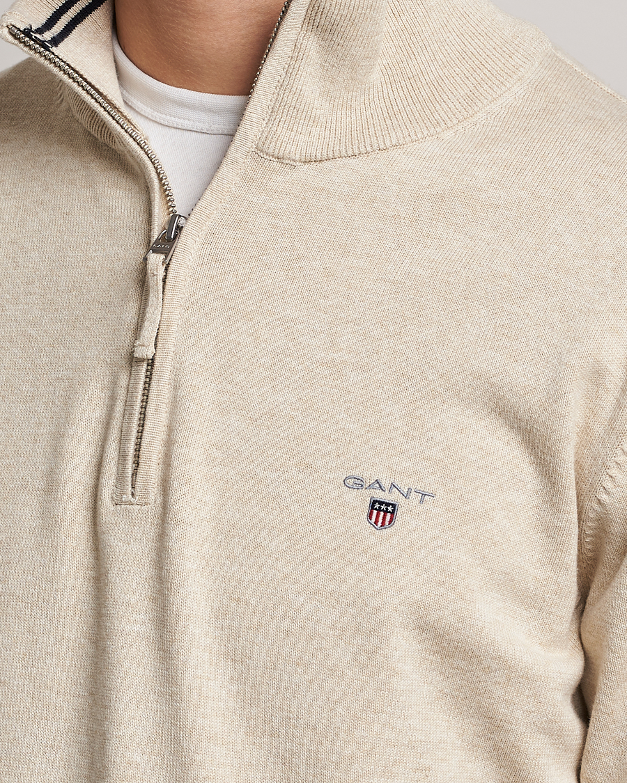 Men | Sweaters & Knitwear | GANT | Classic Cotton Half Zip Ocra Melange