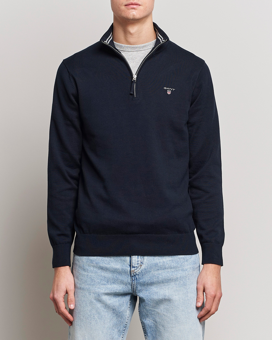 Men | GANT | GANT | Classic Cotton Half-Zip Sweater Evening Blue