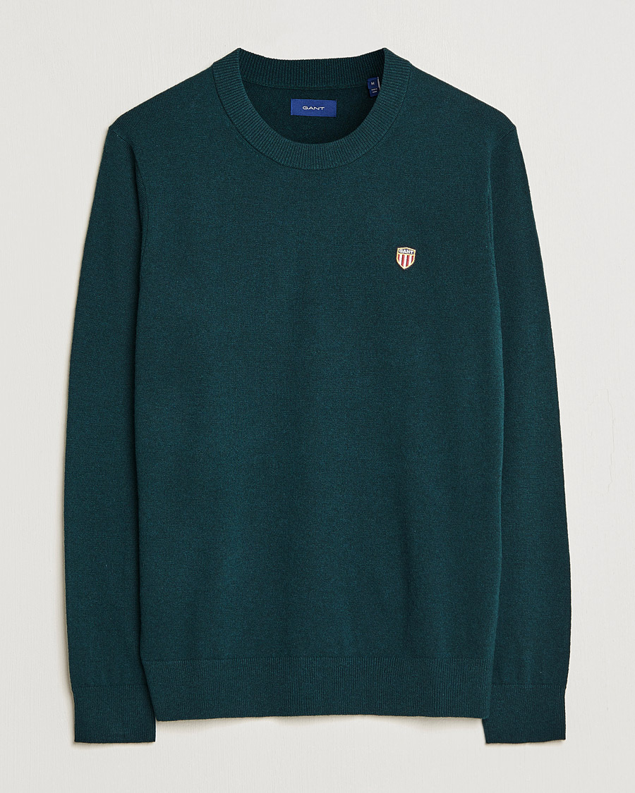Men | Sweaters & Knitwear | GANT | Banner Shield Lambswool Crew Neck Ratran Green