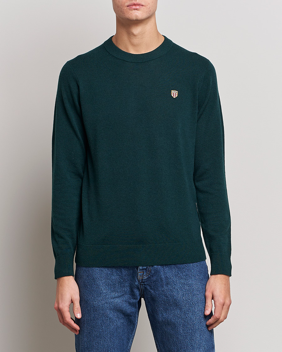 Men | Sweaters & Knitwear | GANT | Banner Shield Lambswool Crew Neck Ratran Green