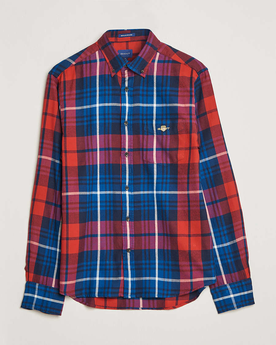 Men | Shirts | GANT | Regular Plaid Flannel Shirt Ruby Red