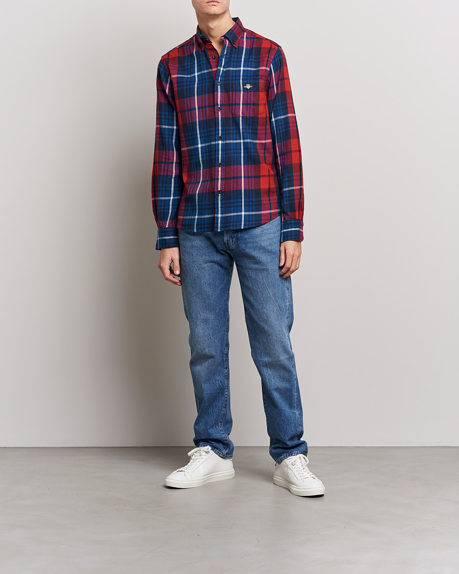 Men | Shirts | GANT | Regular Plaid Flannel Shirt Ruby Red