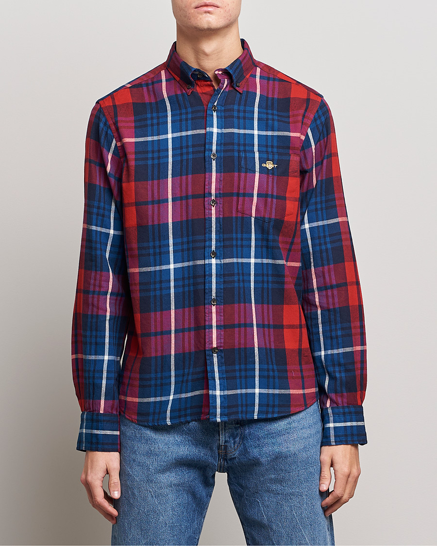 Men | Shirts | Gant | Regular Plaid Flannel Shirt Ruby Red