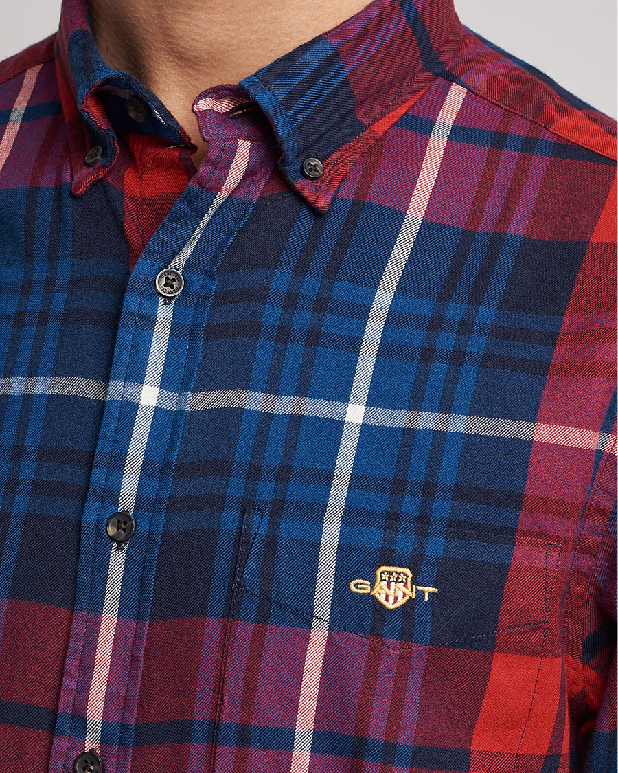 Men | Shirts | GANT | Regular Plaid Flannel Shirt Ruby Red