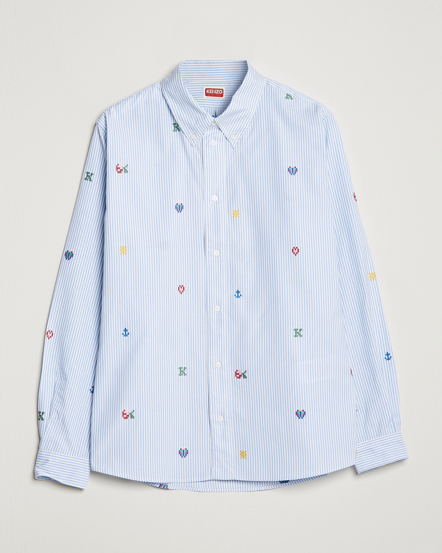 Men | Shirts | KENZO | Pixel Striped Casual Shirt Light Blue