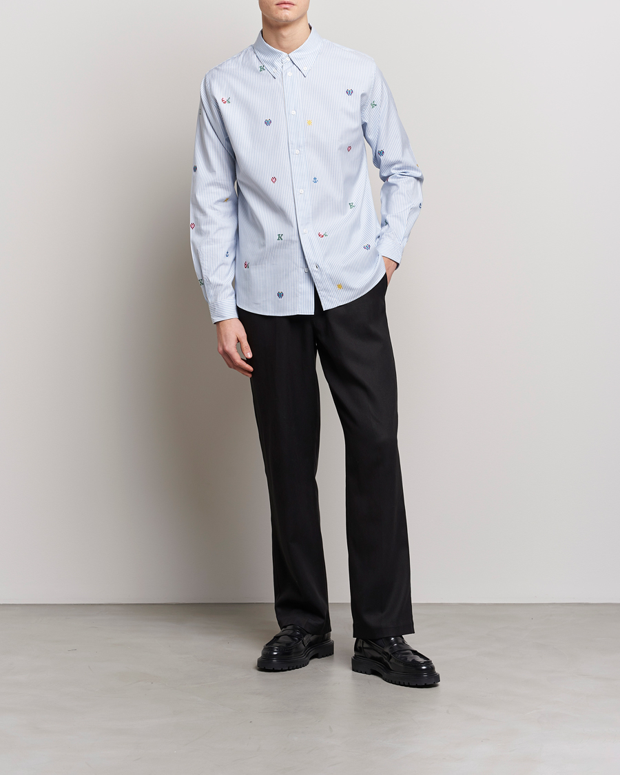 Men | Shirts | KENZO | Pixel Striped Casual Shirt Light Blue