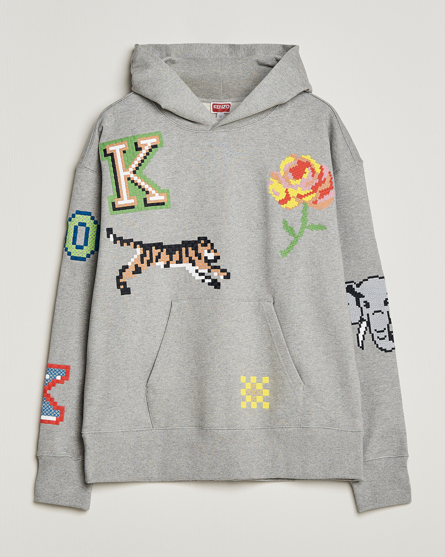 Men | Sweaters & Knitwear | KENZO | Pixel Oversize Hoodie Pearl Grey