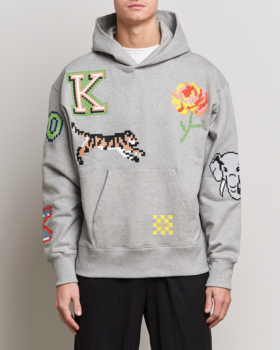 Men | Sweaters & Knitwear | KENZO | Pixel Oversize Hoodie Pearl Grey