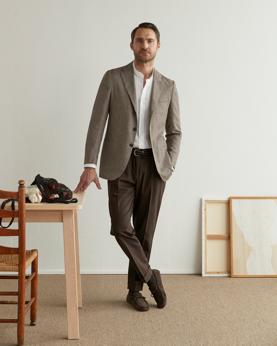 Men | Blazers | Kiton | Wool Houndstooth Blazer Beige