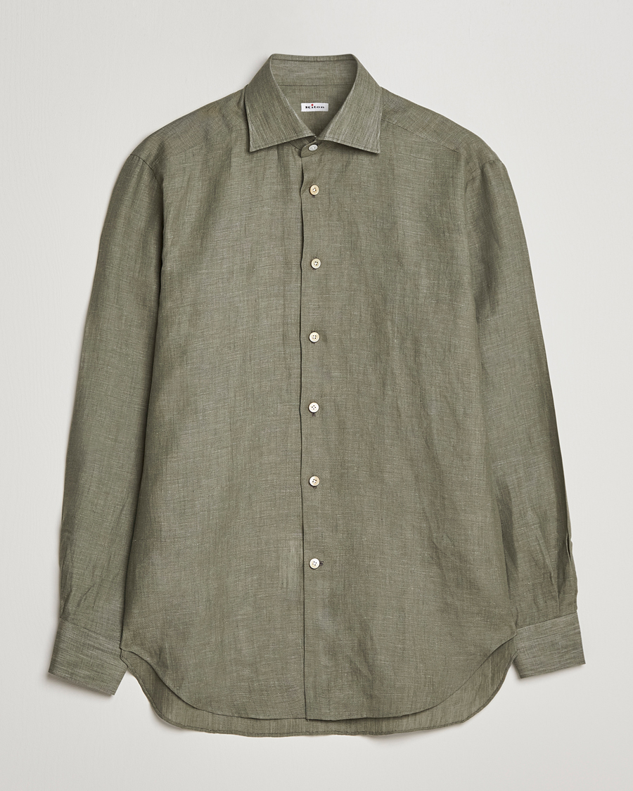 Men | Shirts | Kiton | Linen Sport Shirt Olive