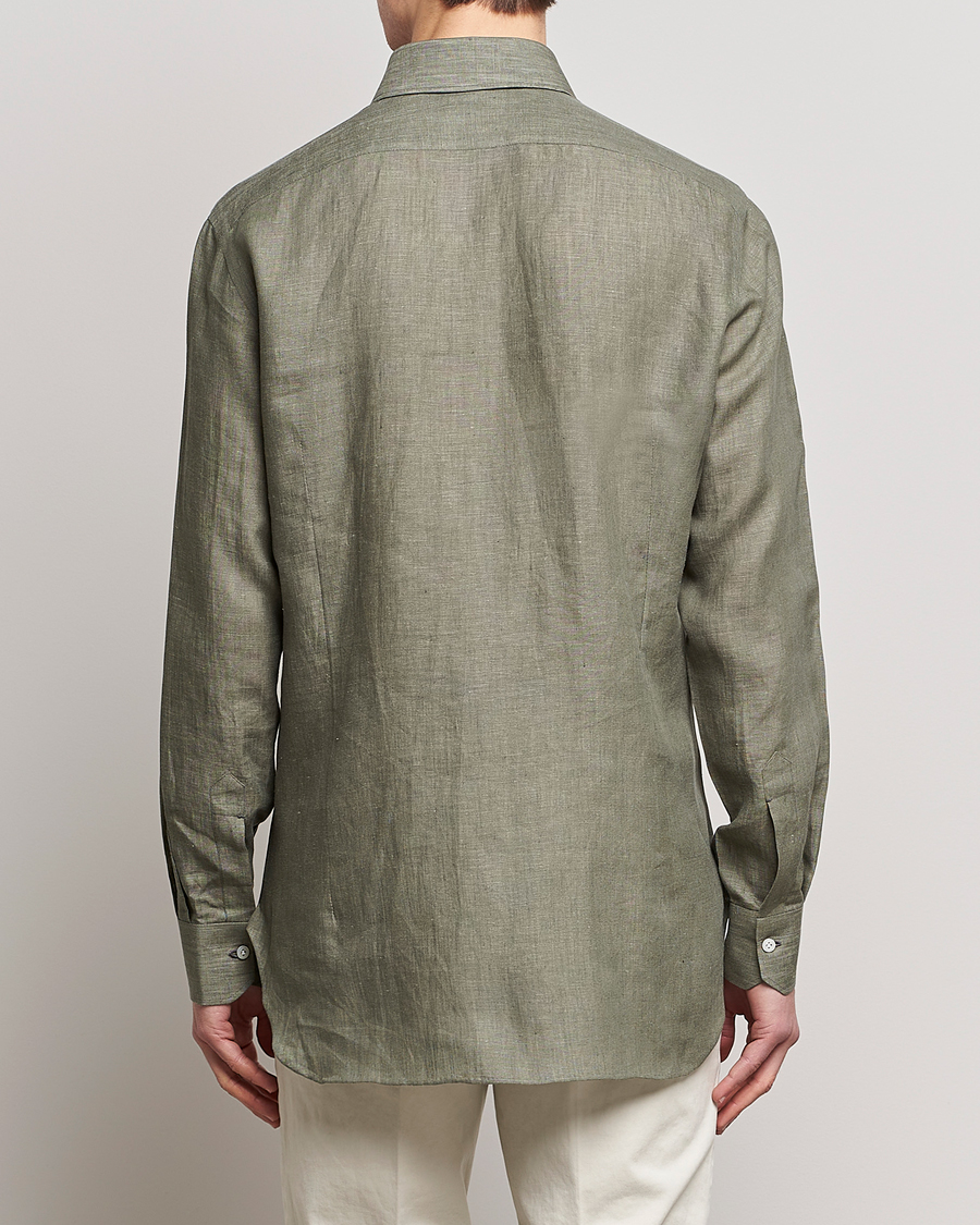 Men | Shirts | Kiton | Linen Sport Shirt Olive