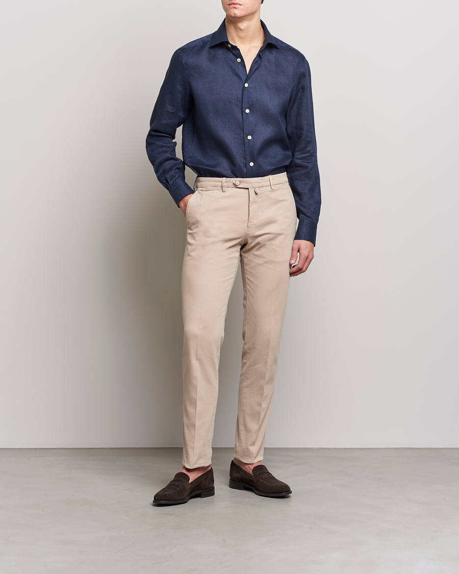 Men | Shirts | Kiton | Linen Sport Shirt Navy