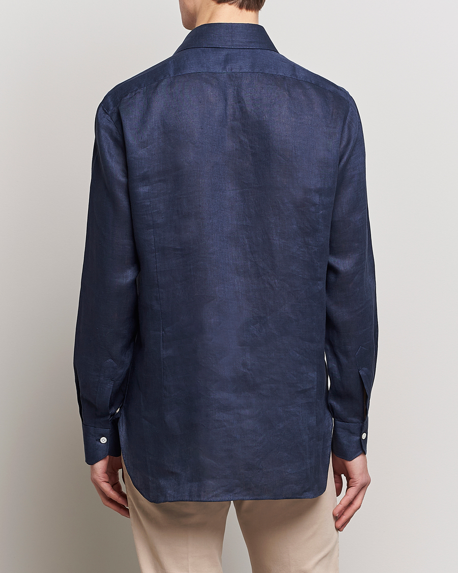 Men | Shirts | Kiton | Linen Sport Shirt Navy