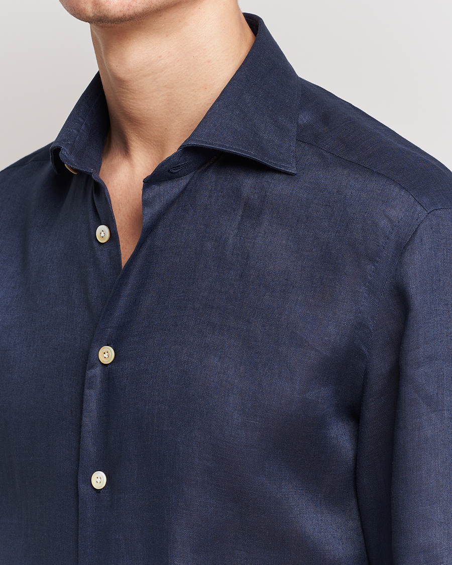 Men | Shirts | Kiton | Linen Sport Shirt Navy
