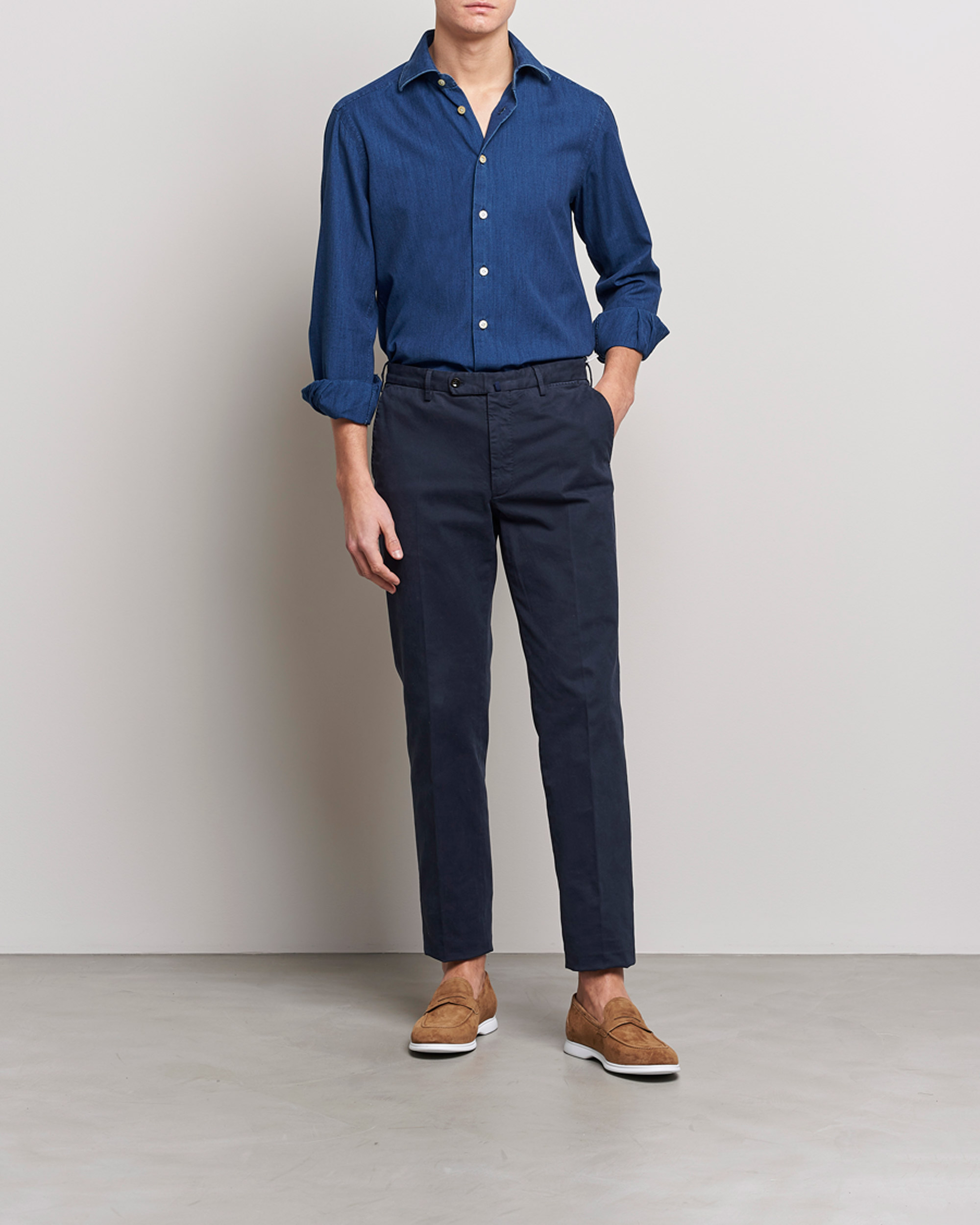 Men | Shirts | Kiton | Denim Sport Shirt Indigo Blue