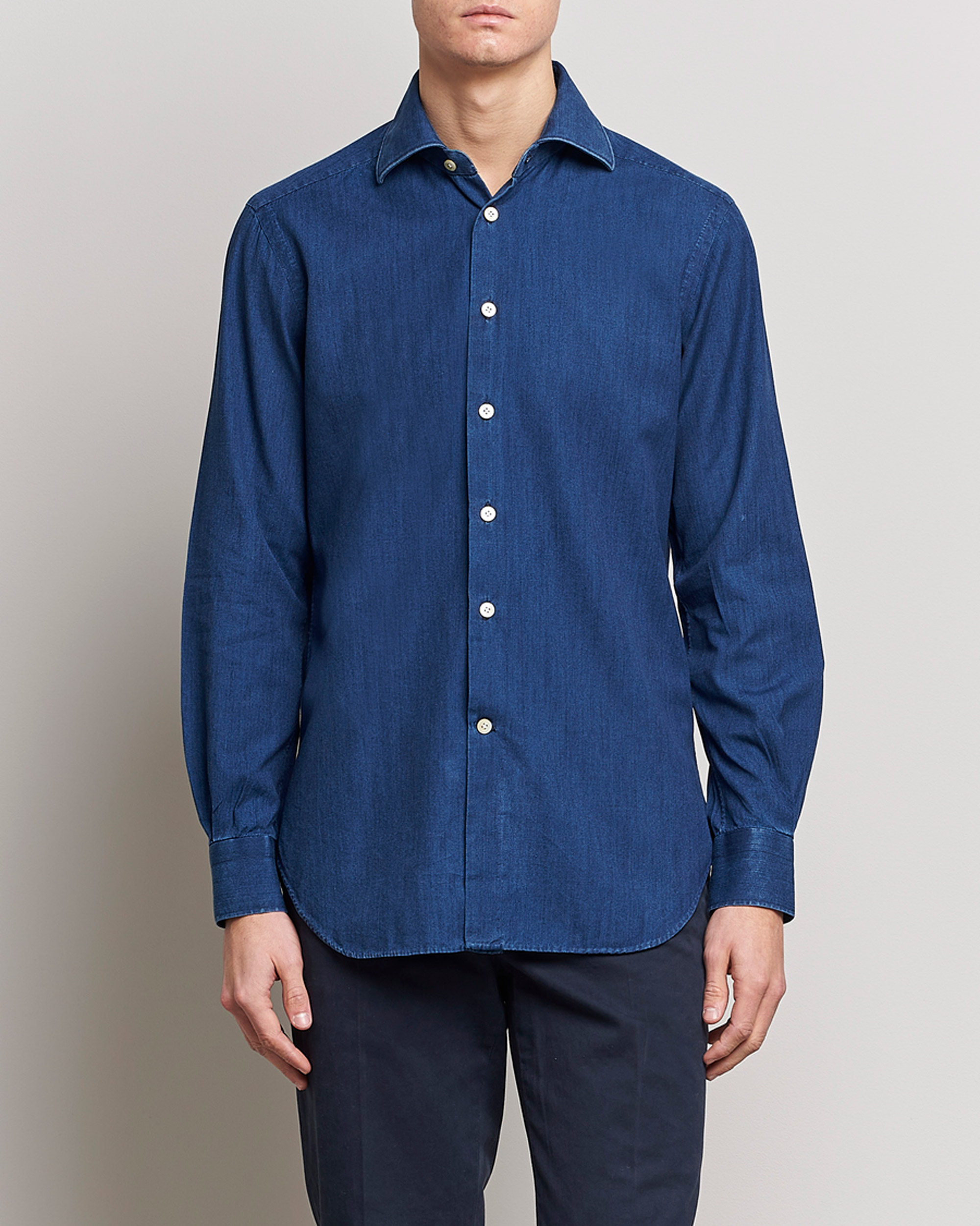 Men | Denim Shirts | Kiton | Denim Sport Shirt Indigo Blue
