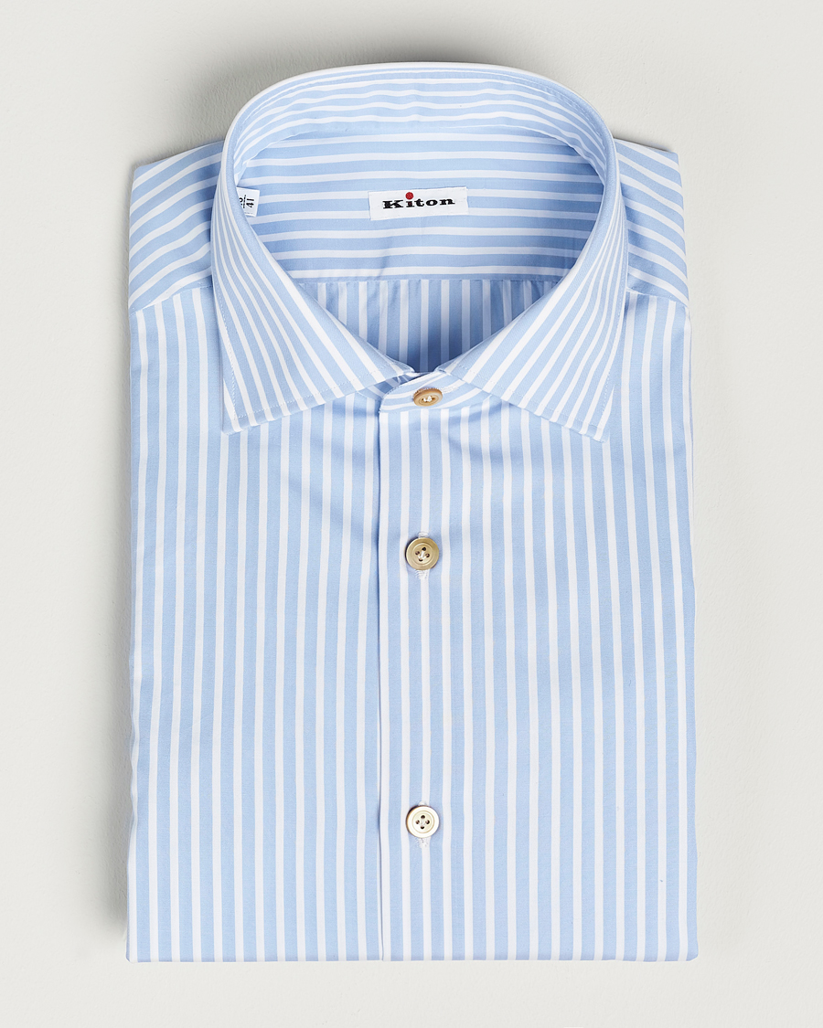 Men | Shirts | Kiton | Slim Fit Striped Dress Shirt Light Blue