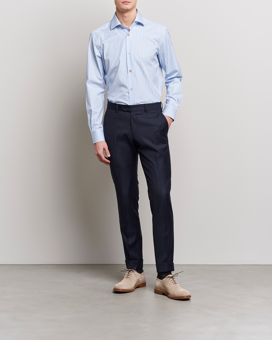 Men | Shirts | Kiton | Slim Fit Striped Dress Shirt Light Blue
