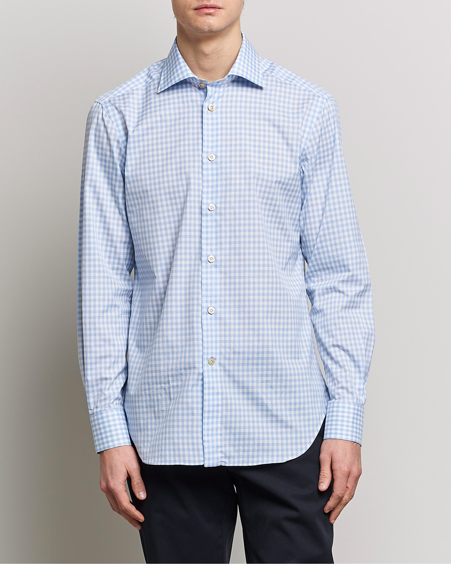 Men | Business Shirts | Kiton | Slim Fit Checked Dress Shirt Light Blue