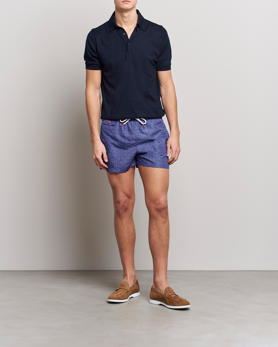 Men | Swimwear | Kiton | Printed Swim Trunks Navy Melange