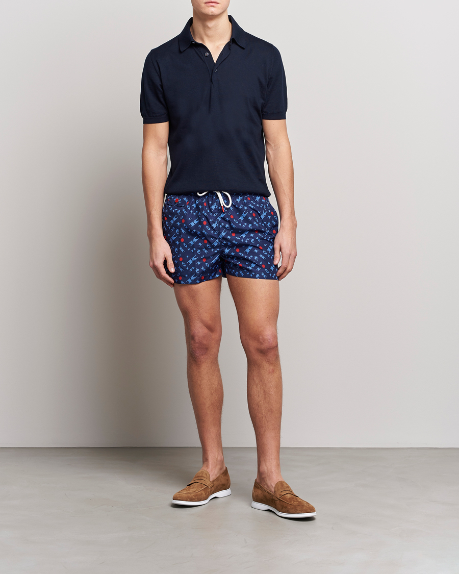Men | Swimwear | Kiton | Printed Swim Trunks Navy