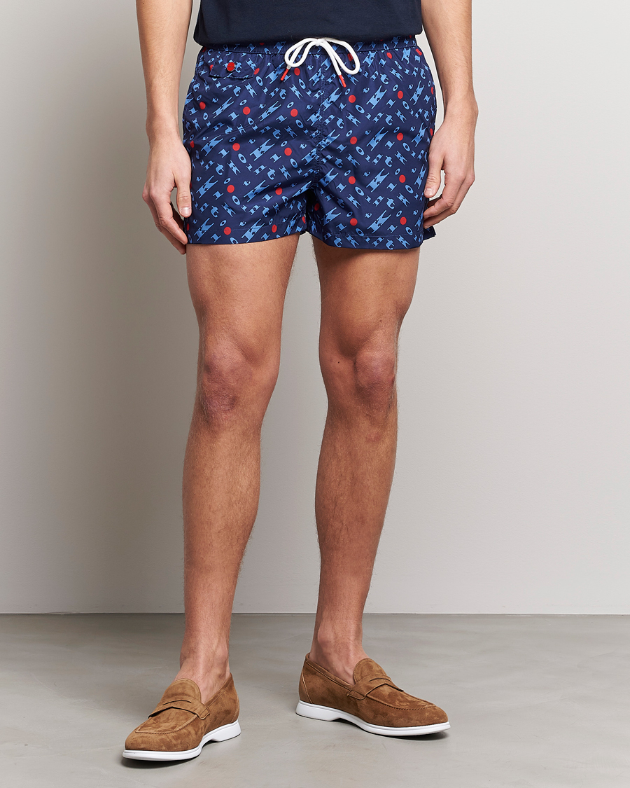 Men | Swimwear | Kiton | Printed Swim Trunks Navy
