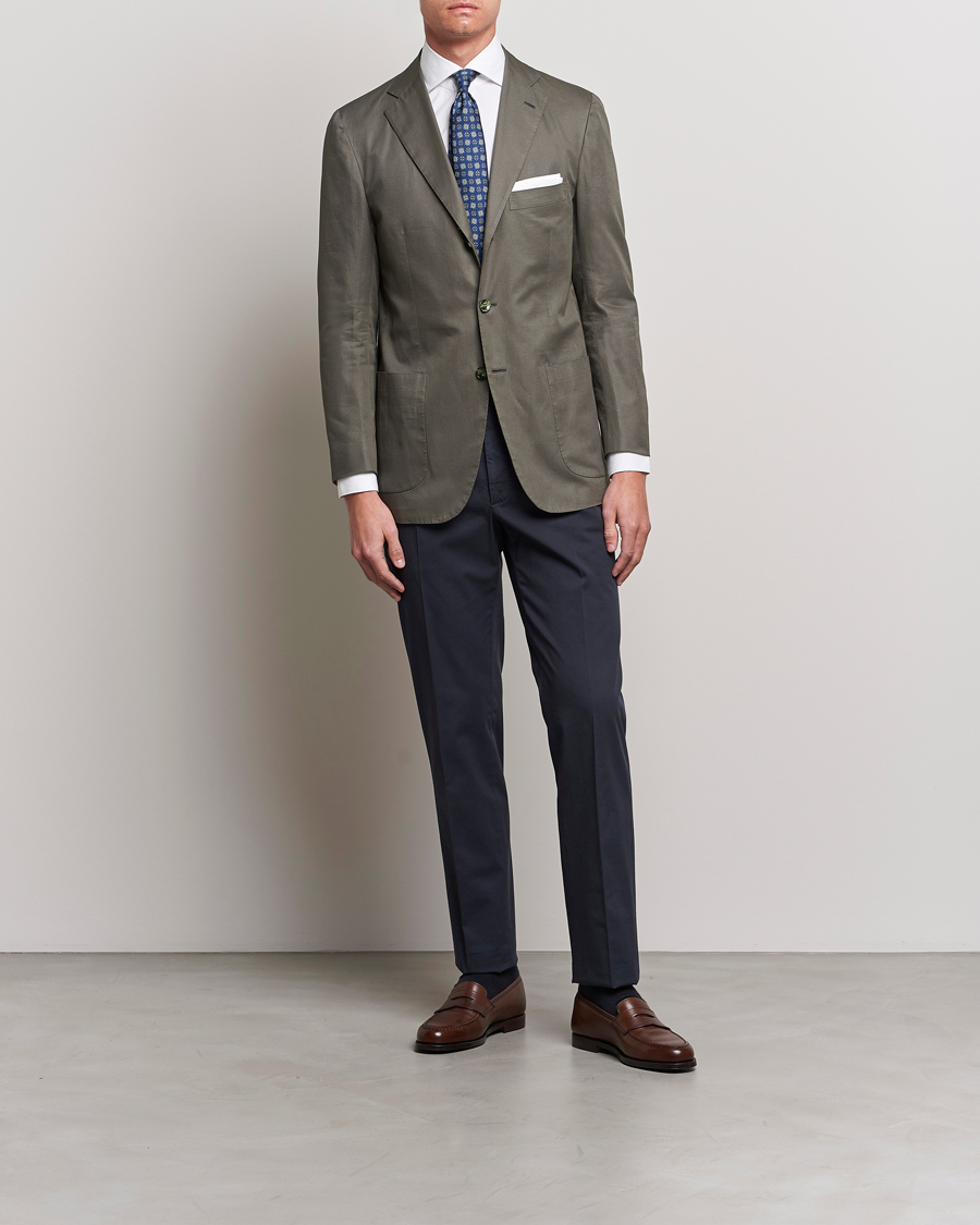 Men | Blazers | Kiton | Sea Island Cotton Blazer Olive Green