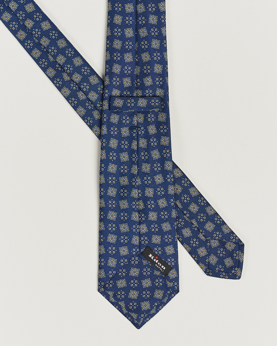 Men | Luxury Brands | Kiton | Printed Silk Tie Navy