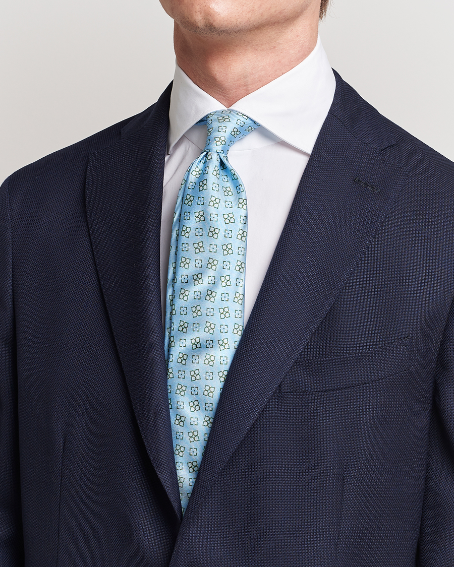 Men | Luxury Brands | Kiton | Printed Silk Tie Light Blue