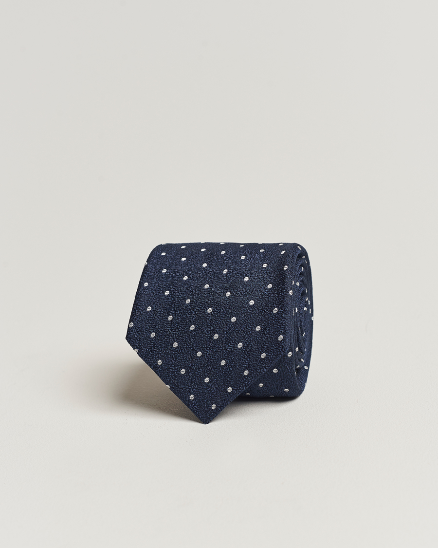 Men | Kiton Dotted Silk/Linen Tie Navy | Kiton | Dotted Silk/Linen Tie Navy